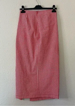 Zara Red Gingham Hi-Rise Midi Skirt Size Small thumbnail 7