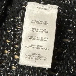 Narciso Rodriguez‎ for Design Nation Black Gunmetal Metallic Open Knit Sweater S thumbnail 6