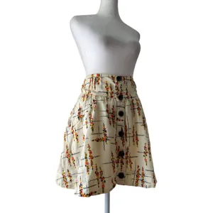 Free People Cream Floral Print Linen Blend Button Front Mini Skirt thumbnail 2