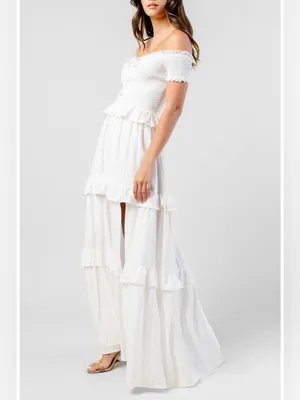 Beivy Off-Shoulder White Ruffle Maxi Dress Size Medium thumbnail 2