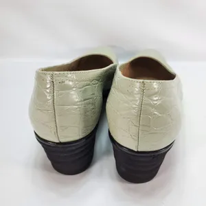 Salvatore Ferragamo Wedge‎ Pumps Sz 7.5 B Sage Green Croc Embossed Leather Italy thumbnail 7