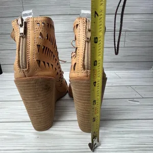 Jeffrey‎ Campbell Rodillo Cutout Leather Wedge Peep Toe Sandals Tan Womens 8 thumbnail 7