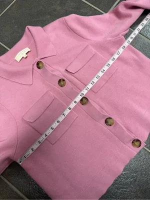 Sézane Betty Knit Long Sleeve Cardigan Merino Wool Rose Los Angeles Pink Medium thumbnail 10