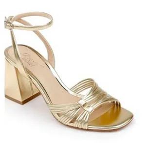 New Jewel Badgley Mischka Michelle Metallic Strappy Block Heels Size 6 Gold thumbnail 1