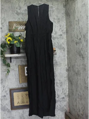 A New Day Sleeveless V Neck Keyhole Cinch Waist Side Pockets Jumpsuit Black M thumbnail 2
