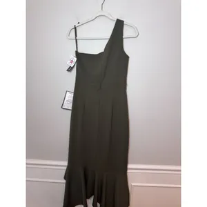 XSCAPE One Shoulder Asymmetric Hem Gown STYLE: 4840X Olive Green Sz 12 NWT $239 thumbnail 4