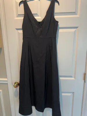 J.Crew Black Midi Dress Sleeveless Tie Waist V-Neck Classic A-Line Pockets large thumbnail 5