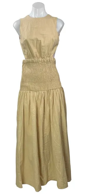 SNDYS x REVOLVE Lottie Beige Smocked Drop Waist Fit & Flare Maxi Dress Size S thumbnail 1