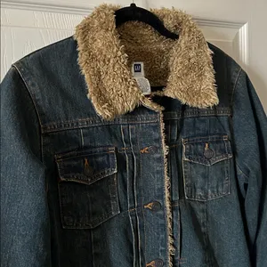 Gap Vintage 2003 Sherpa Lined‎ Jean Jacket Fleece Blue Denim Trucker Style Y2K thumbnail 4