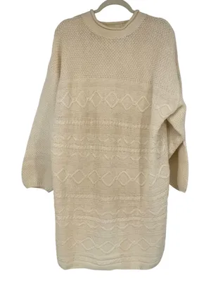 Vintage Cream Cable‎ Knit Tunic Sweater Womens 3X Ramie Cotton Roll Neck 90s thumbnail 1