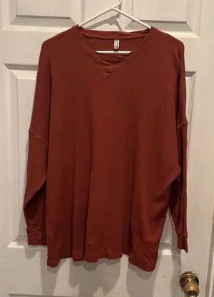 Free People Intimately Waffle Knit‎ Thermal Top Rust Orange Oversized XS Boho I thumbnail 1