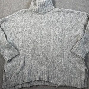 Aerie Women's Small Gray Cable Knit Turtleneck Sweater Oversized Pullover Wool thumbnail 4