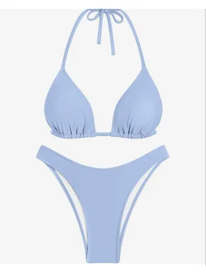 Zaful NEW 3 Piece Swimsuit Triangle Halter Thong Bikini Set Sheer Cover Up S thumbnail 4