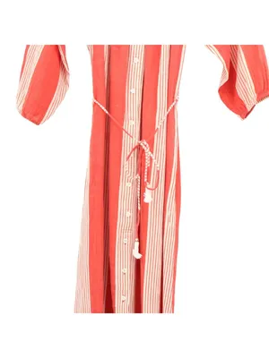 Faithfull The Brand Sun Striped Gauzy Cotton Off Shoulder Orange Maxi Dress 2 thumbnail 4