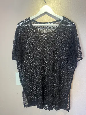 La Vie En Rose Swim Coverup Black Crochet knit style Size Large thumbnail 2