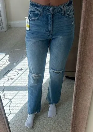 Women's Blue Distressed Jeans hippie girl 90’s straight jeans thumbnail 1