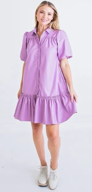 Karlie Women's Lavender Purple Puff Sleeve Faux Leather Ruffle‎ Dress Medium thumbnail 1