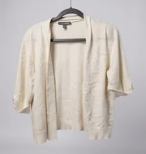 Cable‎ & Gauge White Open-Front Cardigan With Button-Detail Sleeves Size XL thumbnail 1