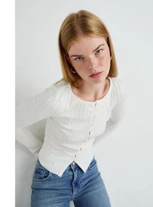 Free People Tilly Long Sleeve Cardi Blouse Top Knit Ribbed Button Down Size XS thumbnail 3