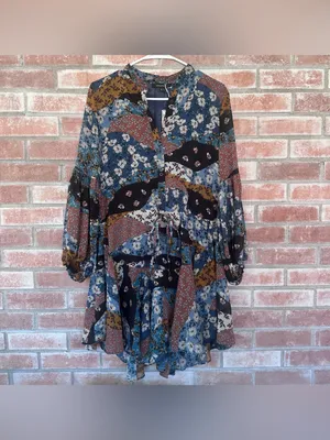 Olivaceous Dress Patchwork NEW Women’s Medium Prairie Belted Cottagecore thumbnail 2