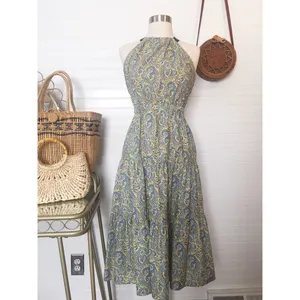 Antonio Melani Liberty Olivia Cotton Yellow Blue Paisley Midi Dress thumbnail 2