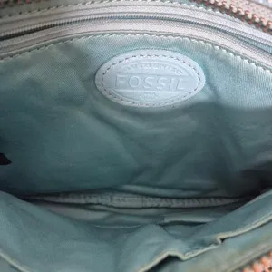 Fossil Light Blue Cowhide Leather Crossbody Bag Pockets Zipper Closure thumbnail 3