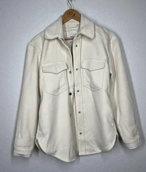 Abercrombie Fitch Jacket Button Front Shacket Women Small Cream Flap Pockets thumbnail 2