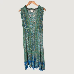 Knox Rose Blue Green Floral Patchwork Maxi Dress Sleeveless Tassel Waist Medium thumbnail 2