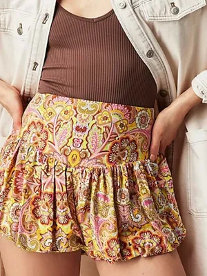 Free People La Rochelle Bubble Shorts High Rise Smocked Waist Paisley Floral M thumbnail 2
