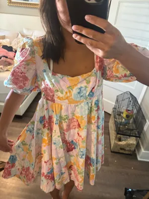 Floral Puff Sleeve Babydoll Dress - Multicolor thumbnail 1