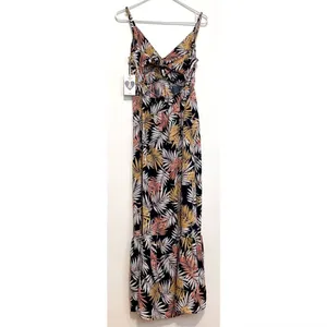 NEW NWT IRIS DISCOVERY Print Tank Maxi Dress Navy Blue Palm Leaf Leaves Floral S thumbnail 14