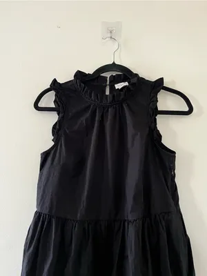 J Crew Black Cotton Poplin Tiered Midi Dress 2 Ruffle Neck Sleeveless Coastal thumbnail 2
