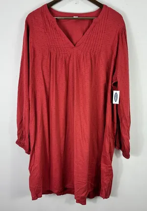 Old Navy Boho Tunic Dress‎ XL Red Swiss Dot Cotton Blend Cottagecore Peasant thumbnail 1