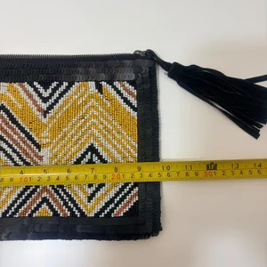 Anthropologie Jasper & Jeera Beaded Sequin Chevron Clutch Bag Black Tassel Glam thumbnail 3