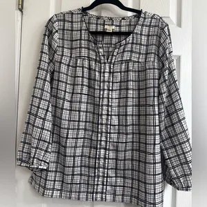 J. Crew Blue and White Boxy Blouse with Mandarin Collar thumbnail 1