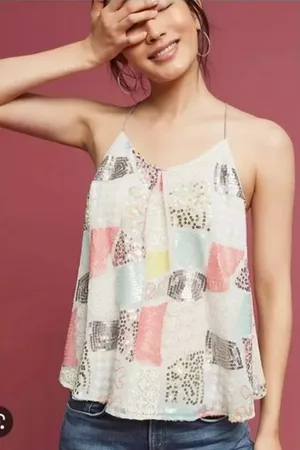 Anthropologie Floreat Patchwork Sequin & Embroidered Louisa Tank Top - Sz Small thumbnail 2