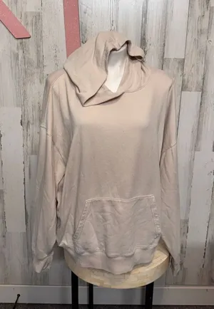 PINK Victoria’s Secret Beige Oversized Fleece Hoodie Women’s XL thumbnail 1