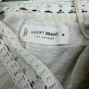 Lucky Brand Cream Embroidered Mesh Lace Trim Boho Camisole Top Medium thumbnail 3