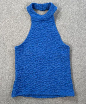 Maeve Anthropologie Textured High Neck Halter Tank Top Women's Medium Blue New thumbnail 1