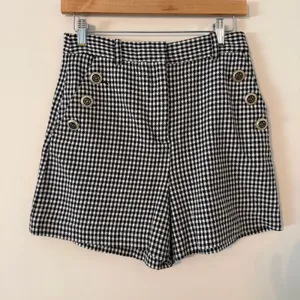 Zara Houndstooth High Waisted Sailor Style Shorts Old Money Quiet Luxury Sz Med‎ thumbnail 1
