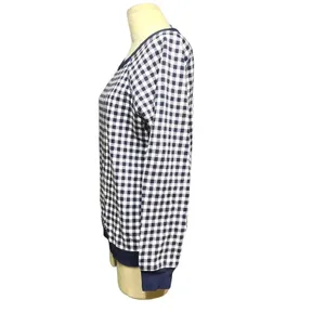 Draper James Natalie Sweatshirt in Navy Blue Gingham Size Medium‎ thumbnail 5
