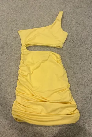 SHEIN Yellow One-Shoulder Cutout Ruched Mini Dress thumbnail 1