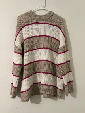 American Eagle Waffle Knit Striped Sweater | Size: Small thumbnail 1