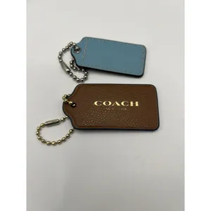 Coach Leather Tag Bag Charms Lot Of Two Blue Patent Brown Leather thumbnail 2