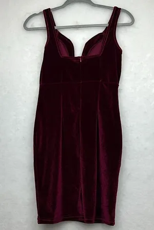 Velvet BURGUNDY V-Neck Midi Dress Sz M thumbnail 5