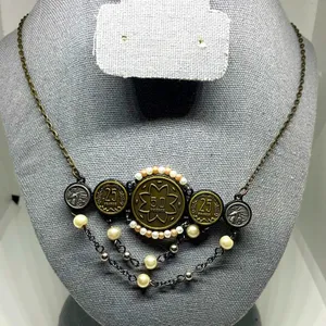 Vintage Style Handmade Artisan Pearl Accent Coin Necklace thumbnail 1