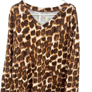 Belle by Kim Gravel Medium Brown White Animal Print Long Sleeve V‎ Neck Blouse thumbnail 3