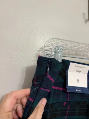 NEW Charter Club Wide Leg Crop Pants in Green, Blue, and Pink Plaid - Size 14 thumbnail 5