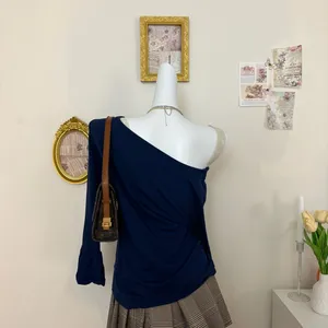 Lauren Ralph Lauren Top Size L Blue One-Shoulder Bell Sleeve Knit Blouse thumbnail 4