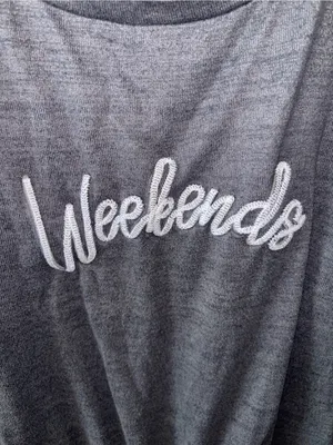 Secret Treasures Gray 'Weekends' Tie-Hem Long Sleeve Top thumbnail 3